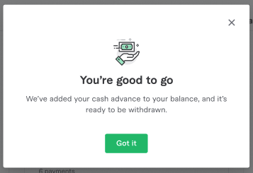 Cash advance credited