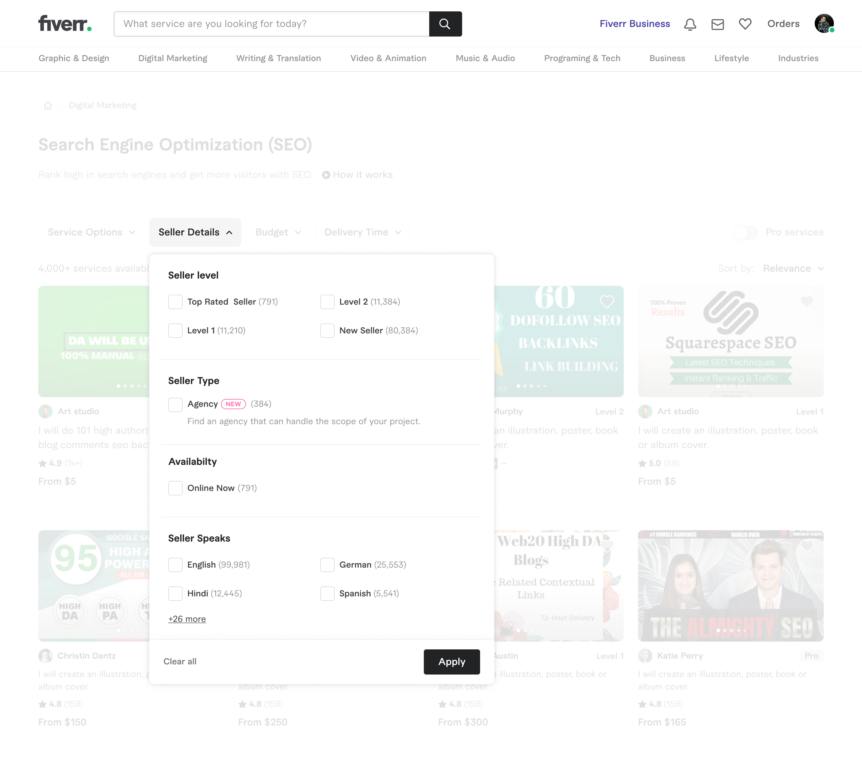 Bureaukaart en -pagina op Fiverr