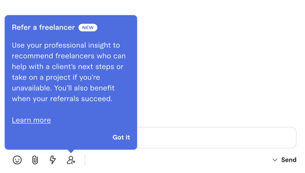 Refer a freelancer icon in inbox conversation