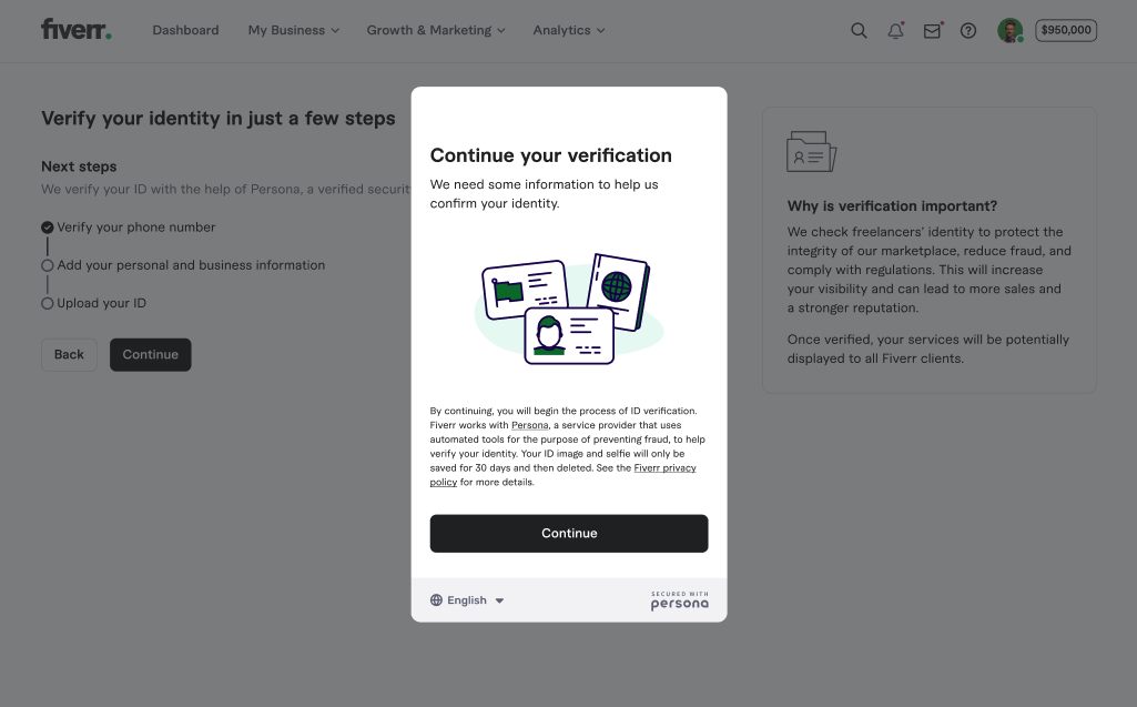 Pasos de verificación en el tablero de Profesionales