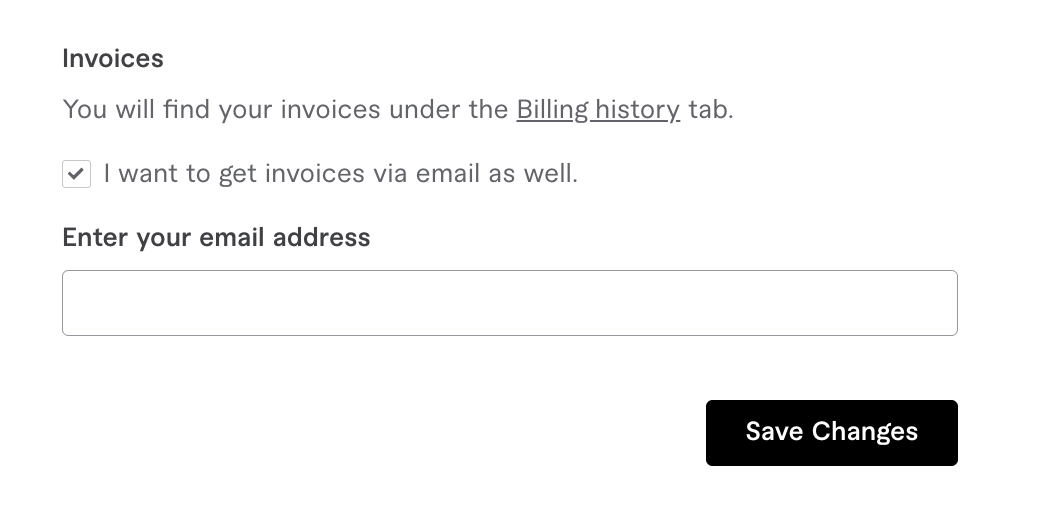 Checkbox to receive invoices by email