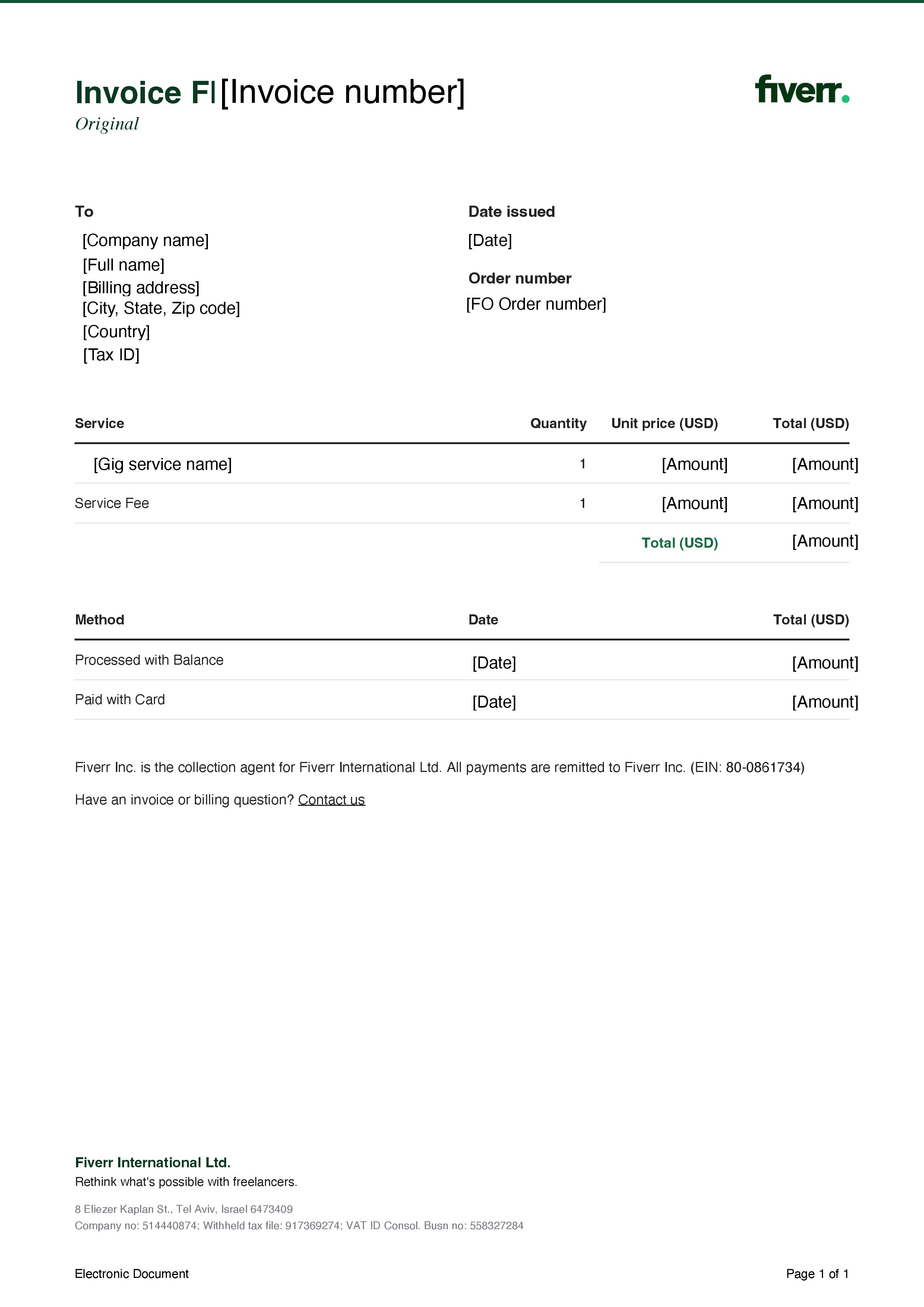 Example Fiverr invoice