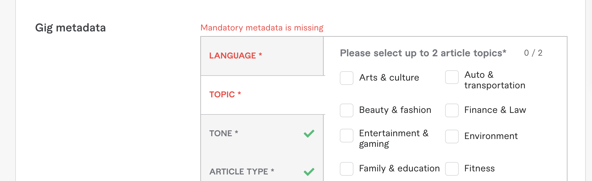 Mandatory metadata
